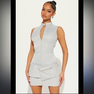 Zara Gray Sleeveless Dress with Cargo Pocket Belt